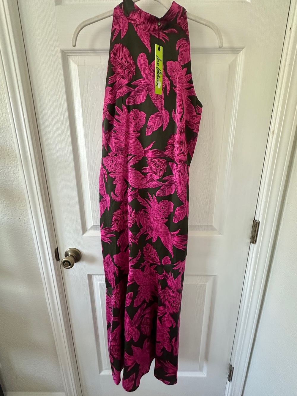 NWT - Sam Edelman Black Dress with Hot Pink Leaf Print